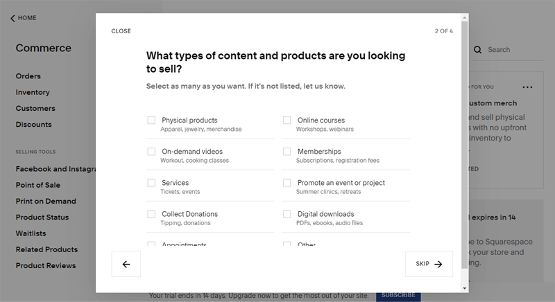 Types of Products in Squarespace