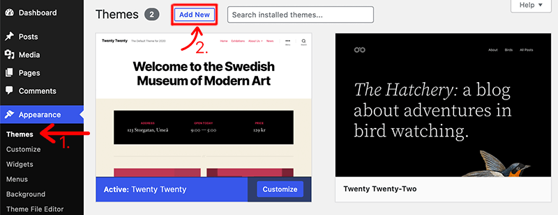 Click on the Add New Theme Button