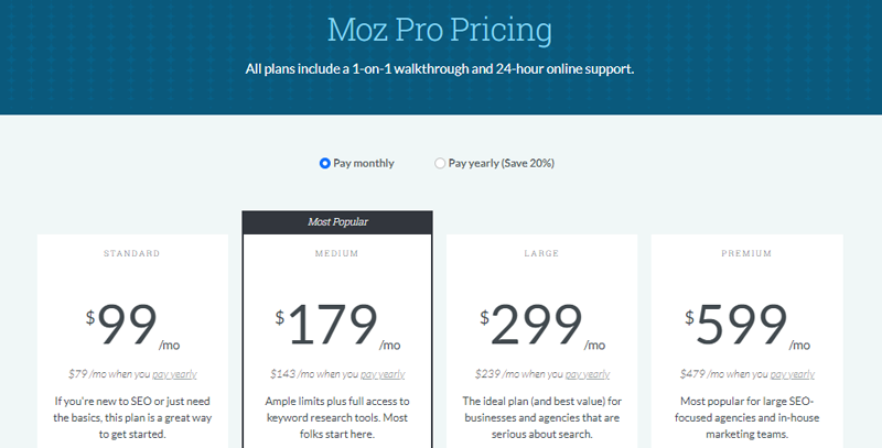 Moz Pro Pricing Plans