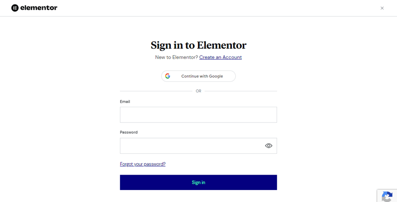 Sign in to your Elementor Account