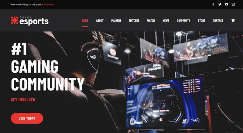 Avada eSports Gaming WordPress Theme