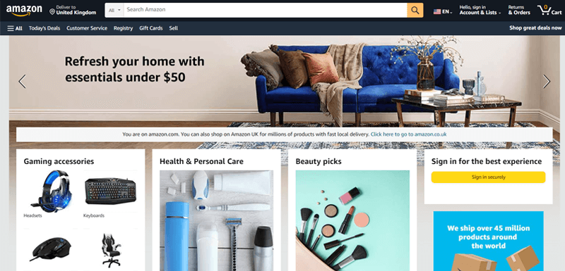 Amazon Website as Scrolling Banner Example