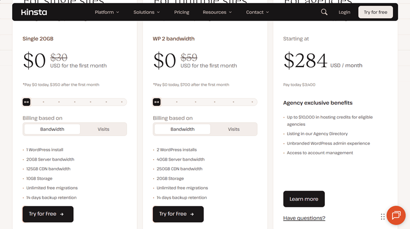 Kinsta Pricing Plans