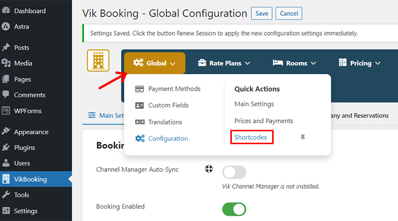 Navigate to Global and Click on Shortcodes Option