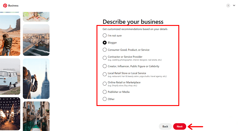 Describe Your Business & Click on the Next Button