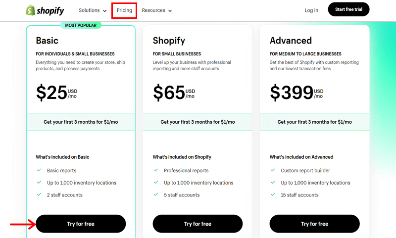 Choose a Shopify Plan