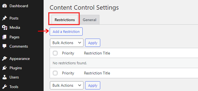 Click on Add Restrictions