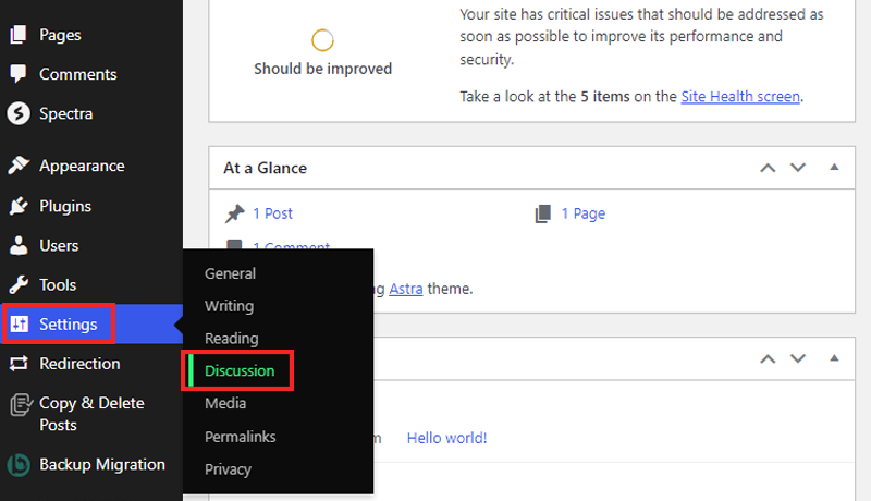 Go to Setting and Click Discussion