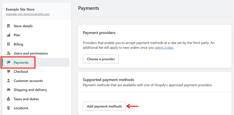 Select Supported Payment Methods