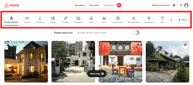 Airbnb Example Of Website Menu