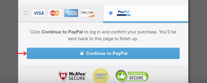 Click the Continue to PayPal Button