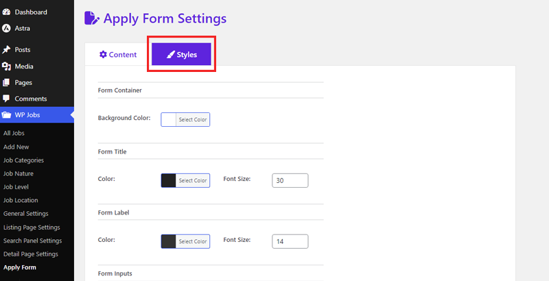 Customize The Style In Apply Form Settings