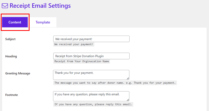 Receipt Email Settings
