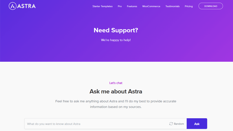 Astra Support Page  - Astra vs Kadence