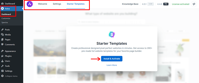 Install & Activate Starter Templates 