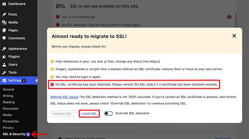 No SSL Certificate Detected Error Found