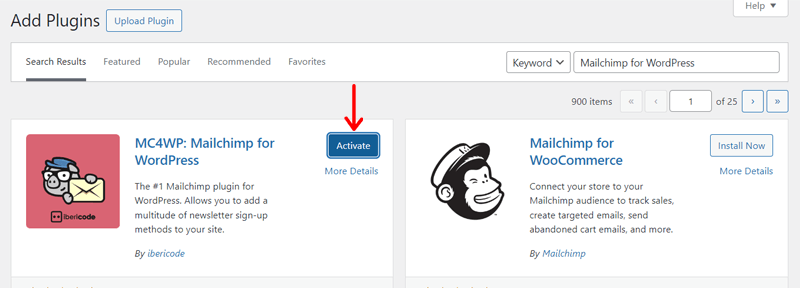Activate the Mailchimp for WordPress 