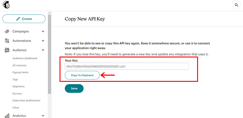 Copy the Generated Key to Clipboard 