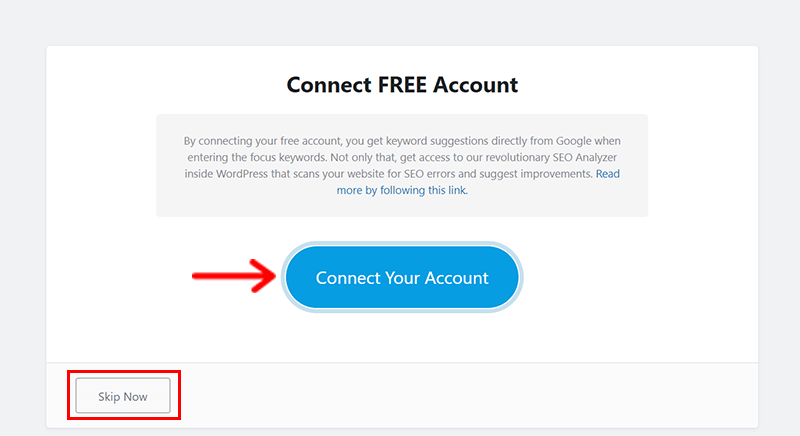 Connect Your Account or Click on Skip Now