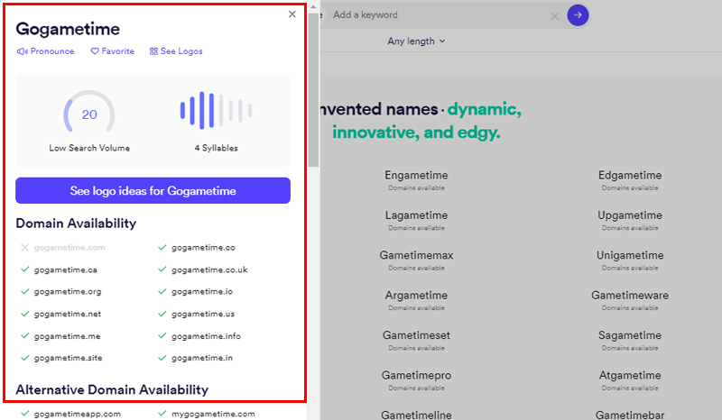 Domain Name Availability on Looka