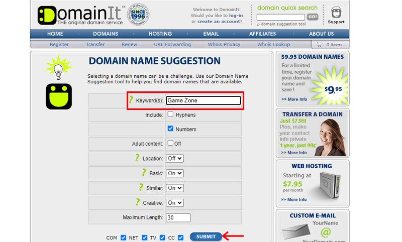 Generate Domain Name With DomainIt