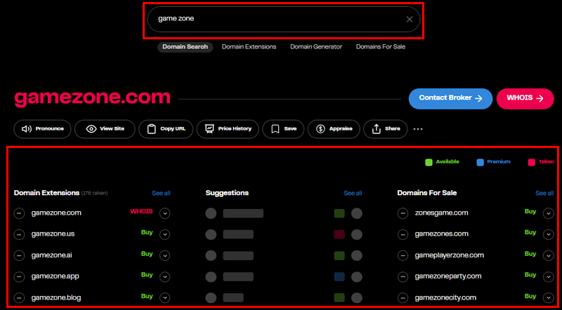 Search Domain Name in Instant Domain