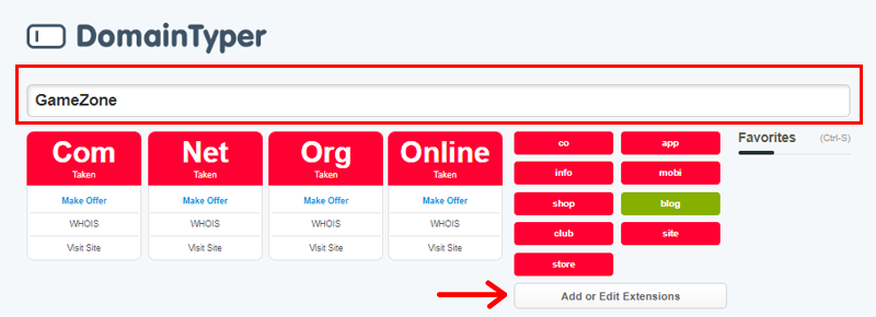 Search Domain Name With DomainTyper