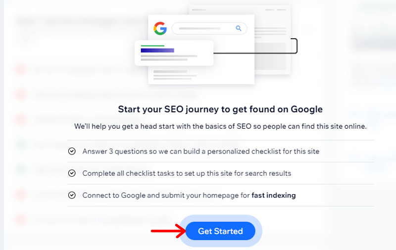 Click Get Started With SEO Checklist