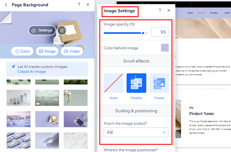 Customize Image Settings Of Page Background