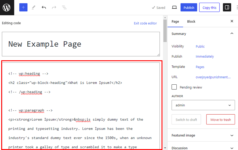 Paste Codes - How To Copy a Page in WordPress