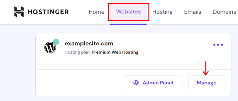 Manage Website in Hostinger