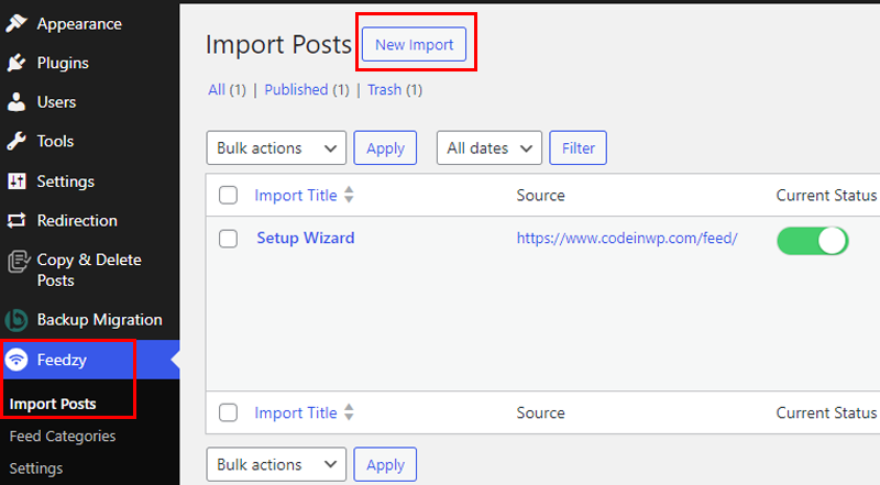 Click On The New Import Option