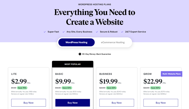 Elementor WordPress Hosting Pricing Plans 