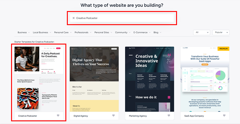 Search For Your Desired Podcast Template & Click on It