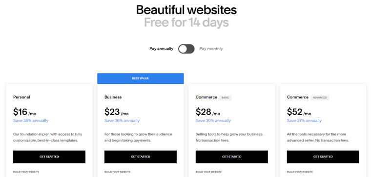 Squarespace Pricing Plans for Websites 