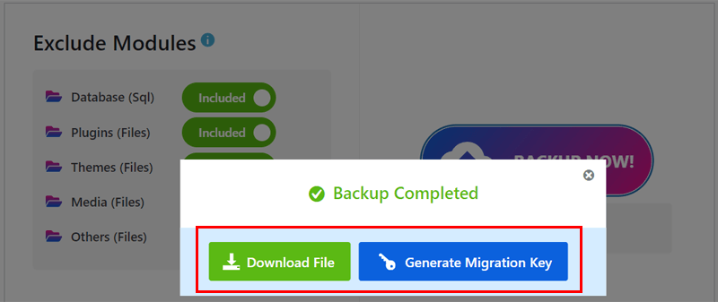 Backup Download or Migrate