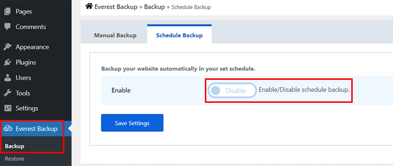 Enable Schedule Backups