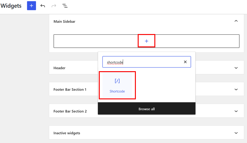 Add Shortcode Block to Widget