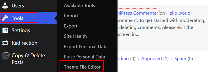 Go To Tools And Theme File Editor