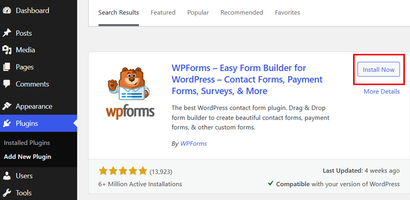 Install and Activate WPForms