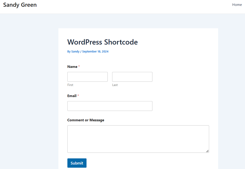 Live Example of contact Form Shortcode