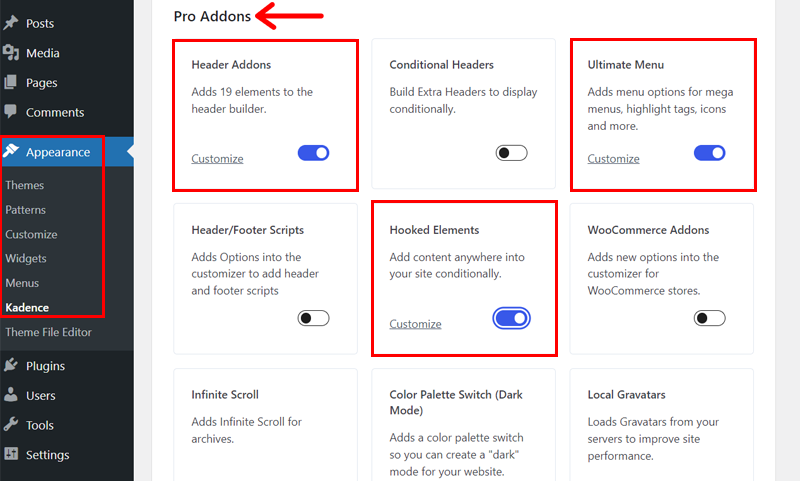 Scroll Down to Pro Addons and Enable the Required Addons