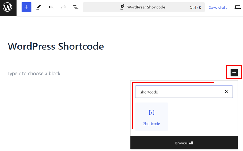 Search Shortcode Block