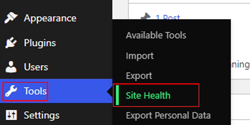 Go To Site Health Option