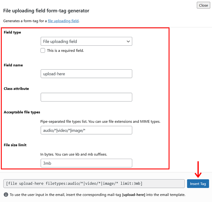 Configure the Details & Click on Insert Tag