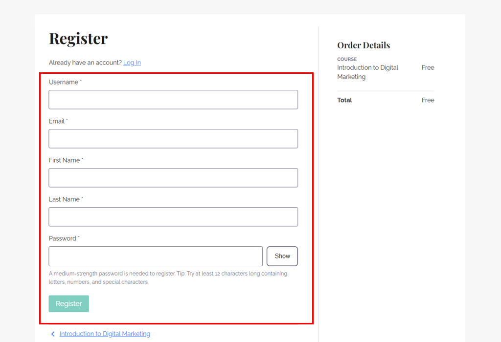 Fill in Required Details For Registering