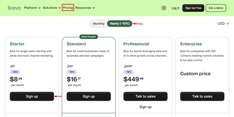 Sign Up for the Free Brevo Plan