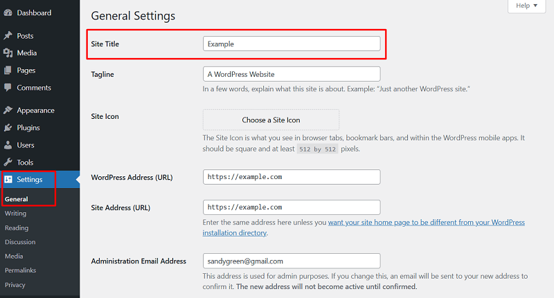 Site Title in General Settings