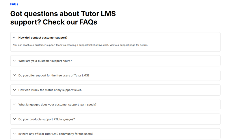 Tutor LMS FAQ Section