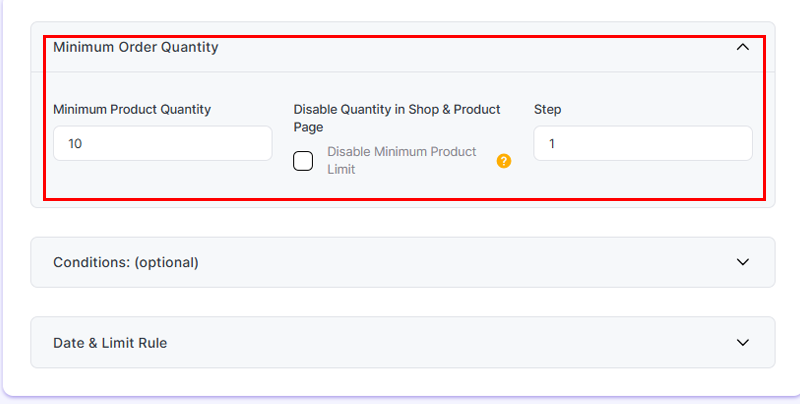 Set Minimum Order Quantity